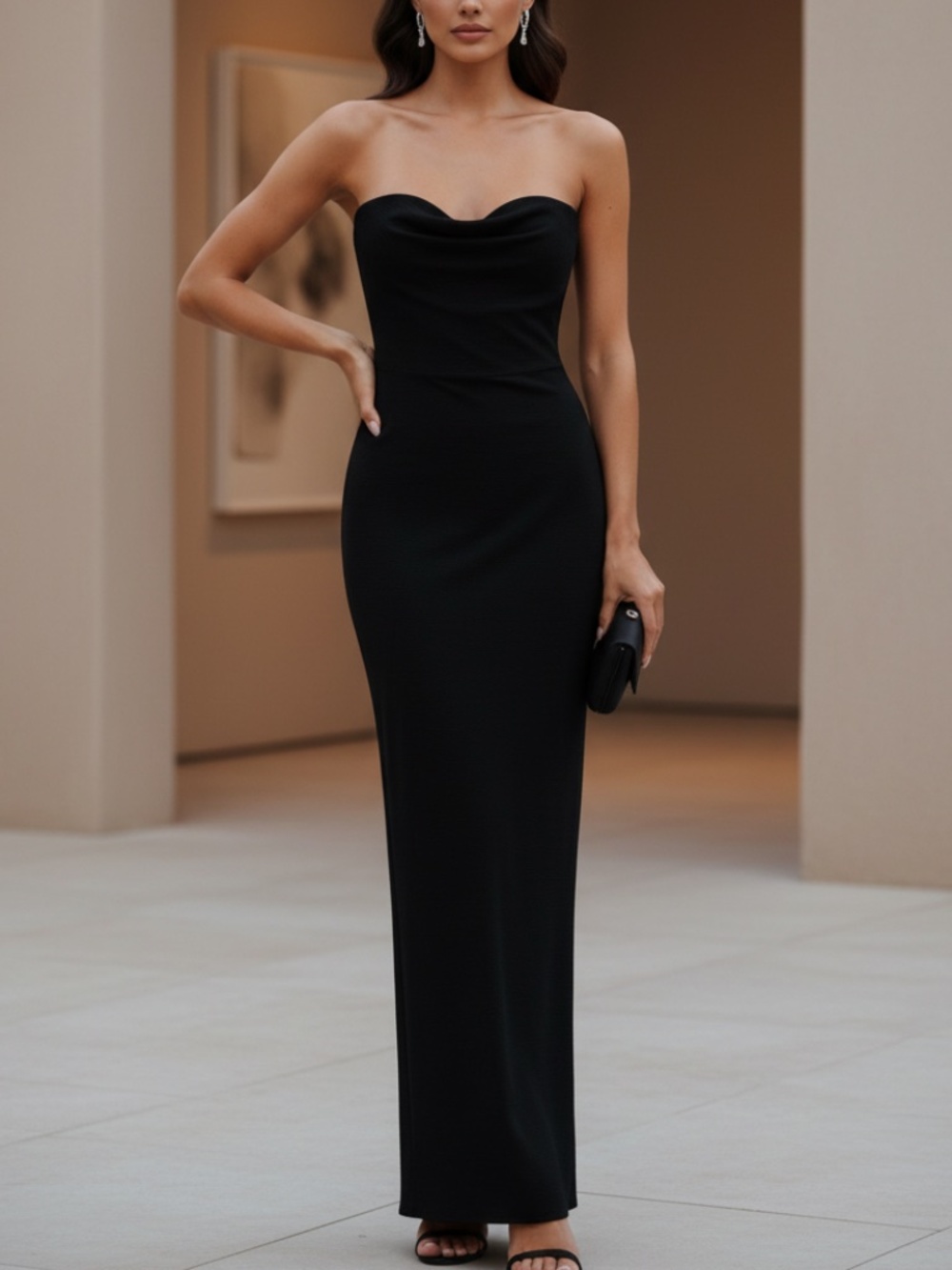 Lulus strapless, black gown.  Med